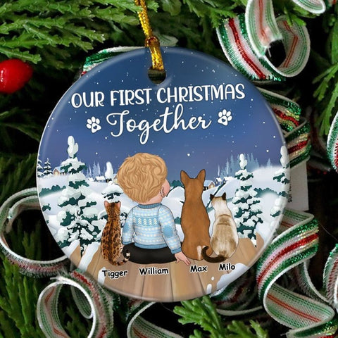 Baby First Christmas, Ornament Family of 3 with Dog, Cat - Newborn Gifts,  New Mom, New Dad, New Parents Gifts for Couples, Gifts for Dog, Cat Lovers  - Christmas Tree Decoration Ceramic Ornament