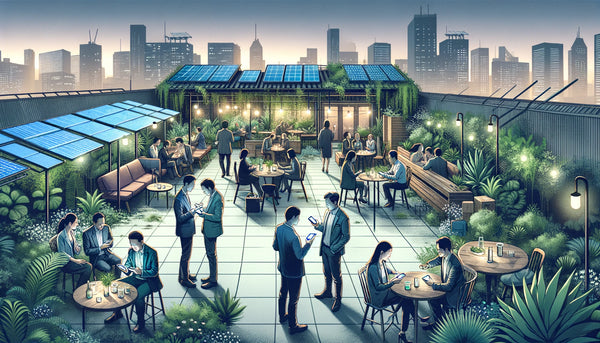 people networking on a rooftop