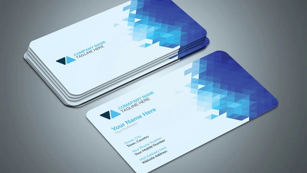 Two blue paper business cards
