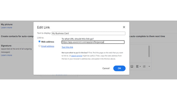 Paste your digital business card URL into gmail