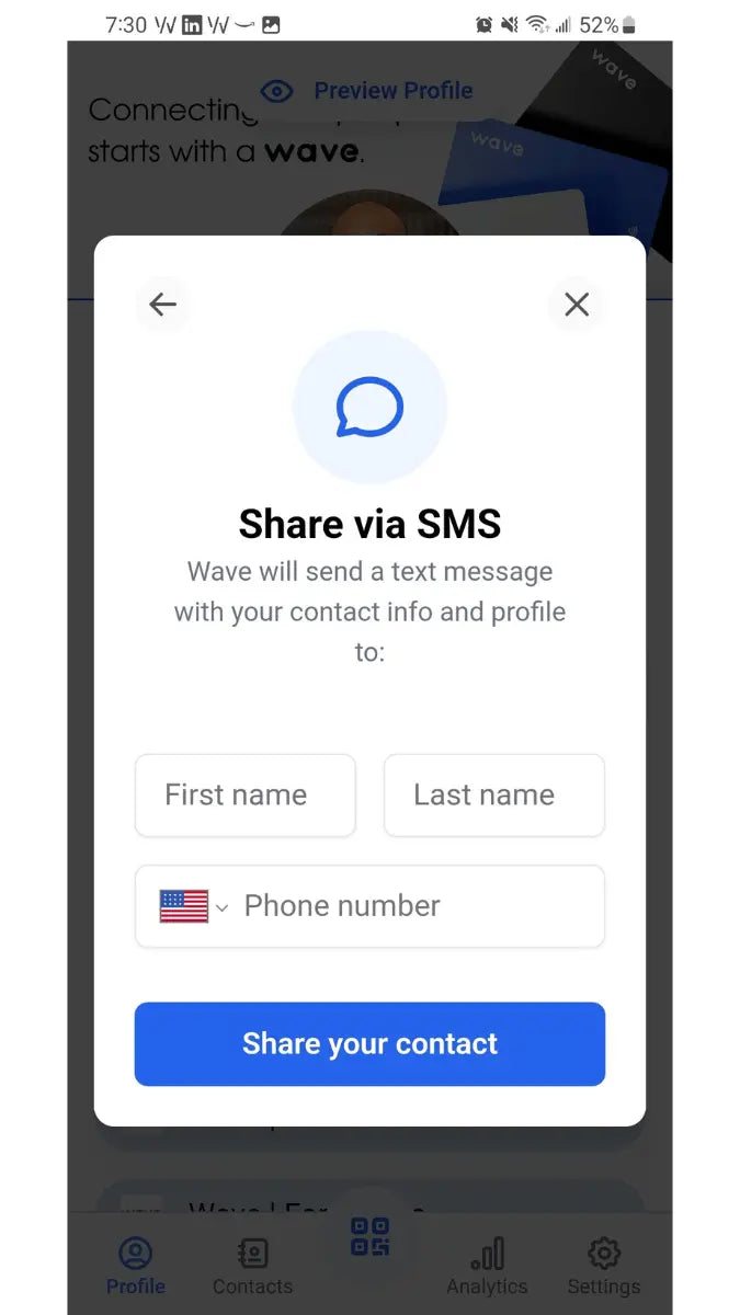 Share digital card using SMS
