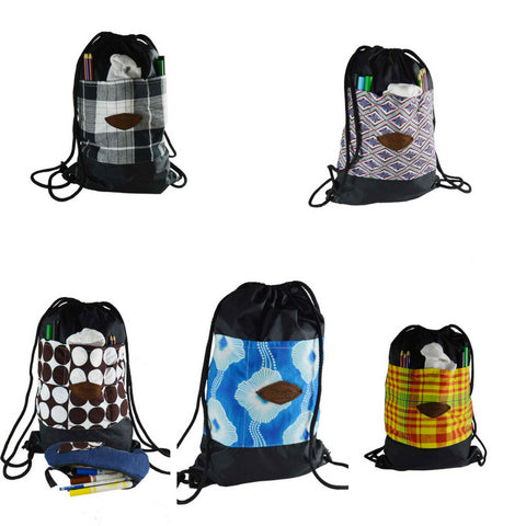 A selection of drawstring bags for school