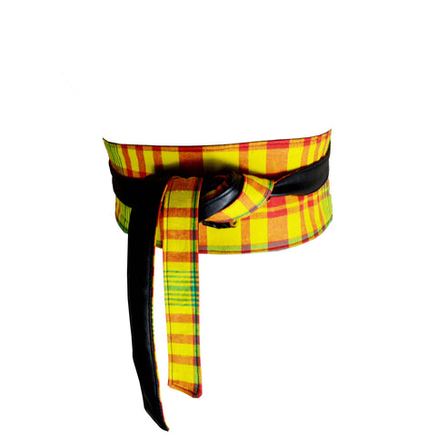 Plaid Madras fabric obi belt