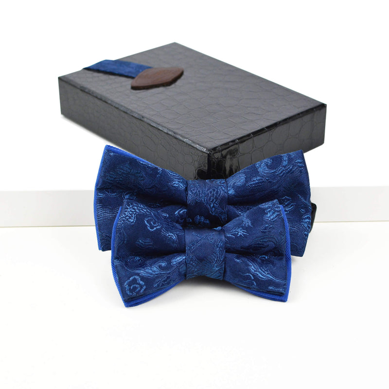 Nœuds Papillon Pere Fils Bleu Marine Brocart Chinois Coo Mon