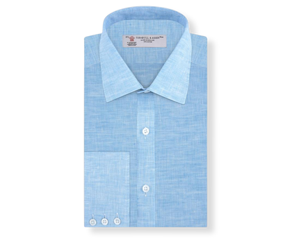 Turquoise Linen Shirt with T&A Collar and 3-Button Cuffs