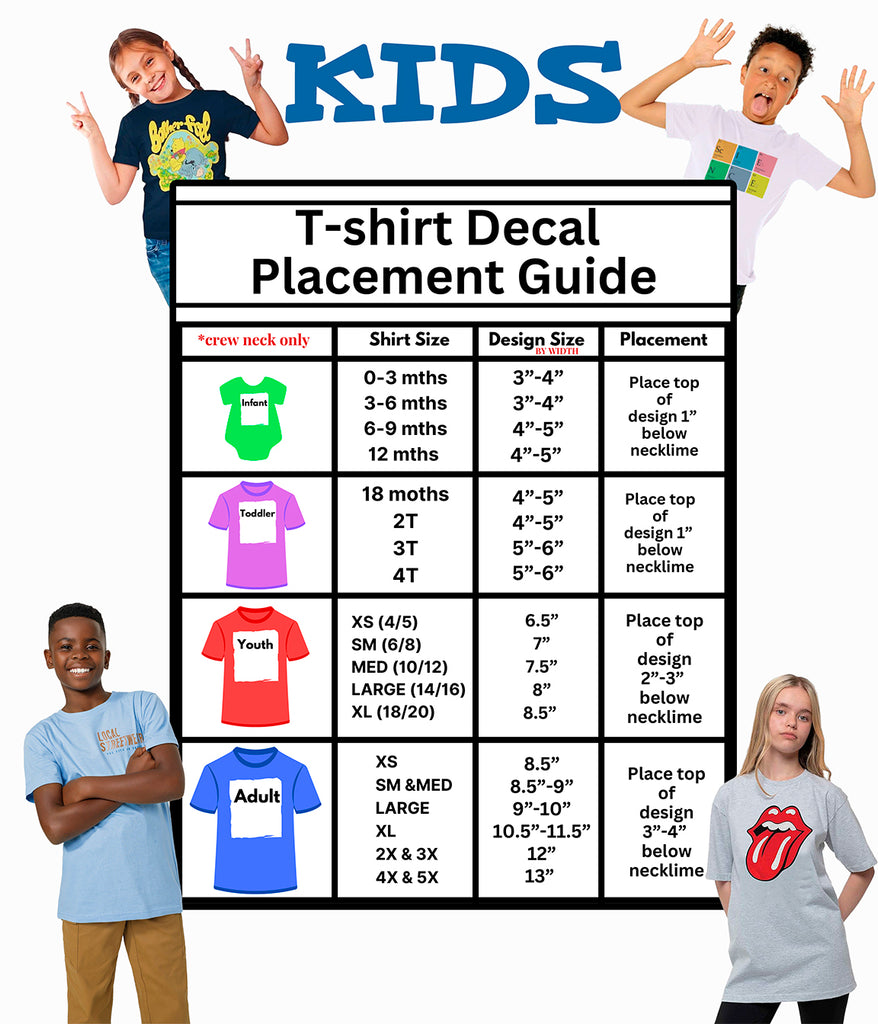dtf sizing chart for kids, kids decal sizing guide, kids decal sizing guide