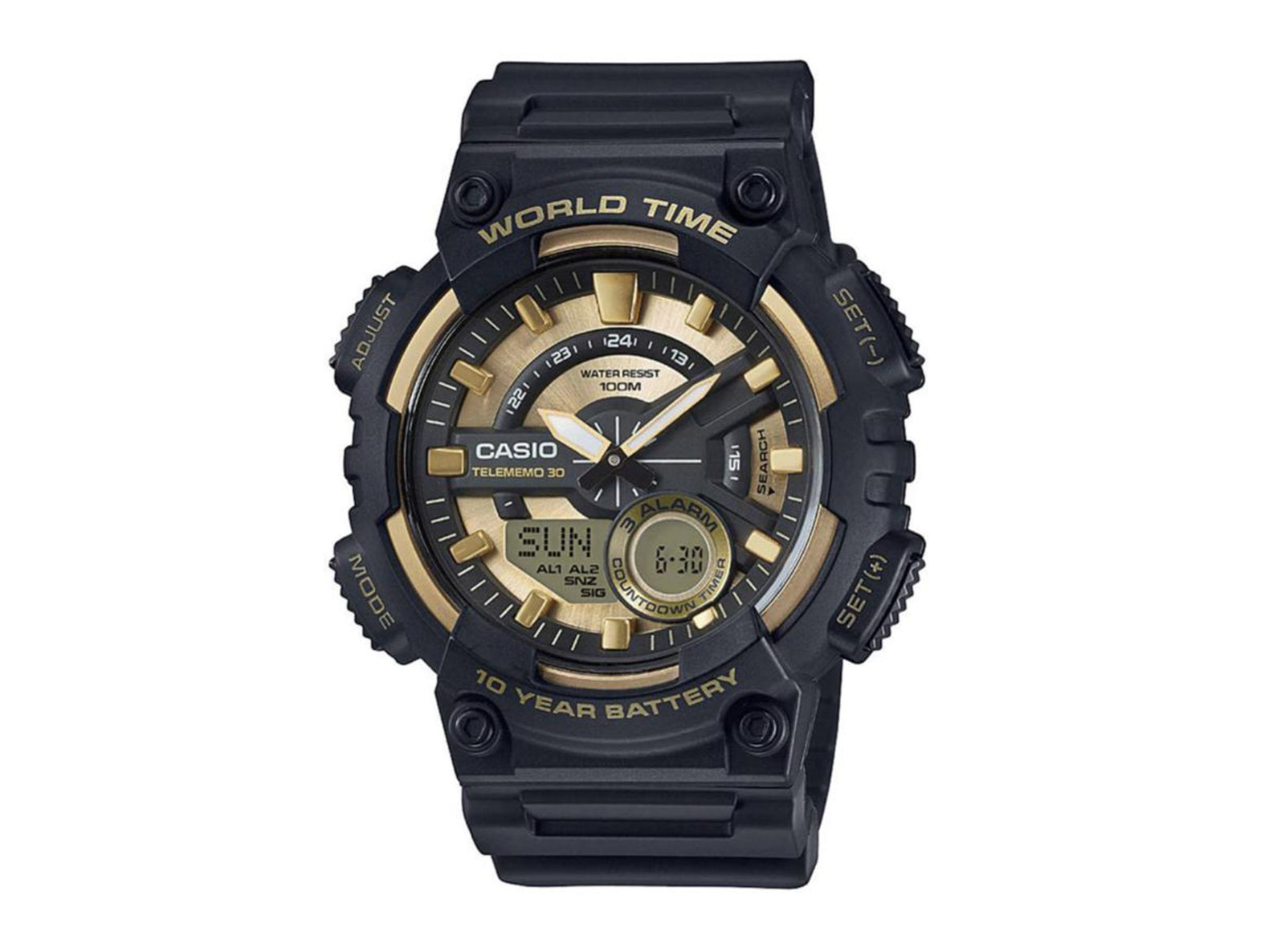 Casio Men's Watch World Time Telememo Gold/Black AEQ-110BW-9AVDF – Watches  & Crystals