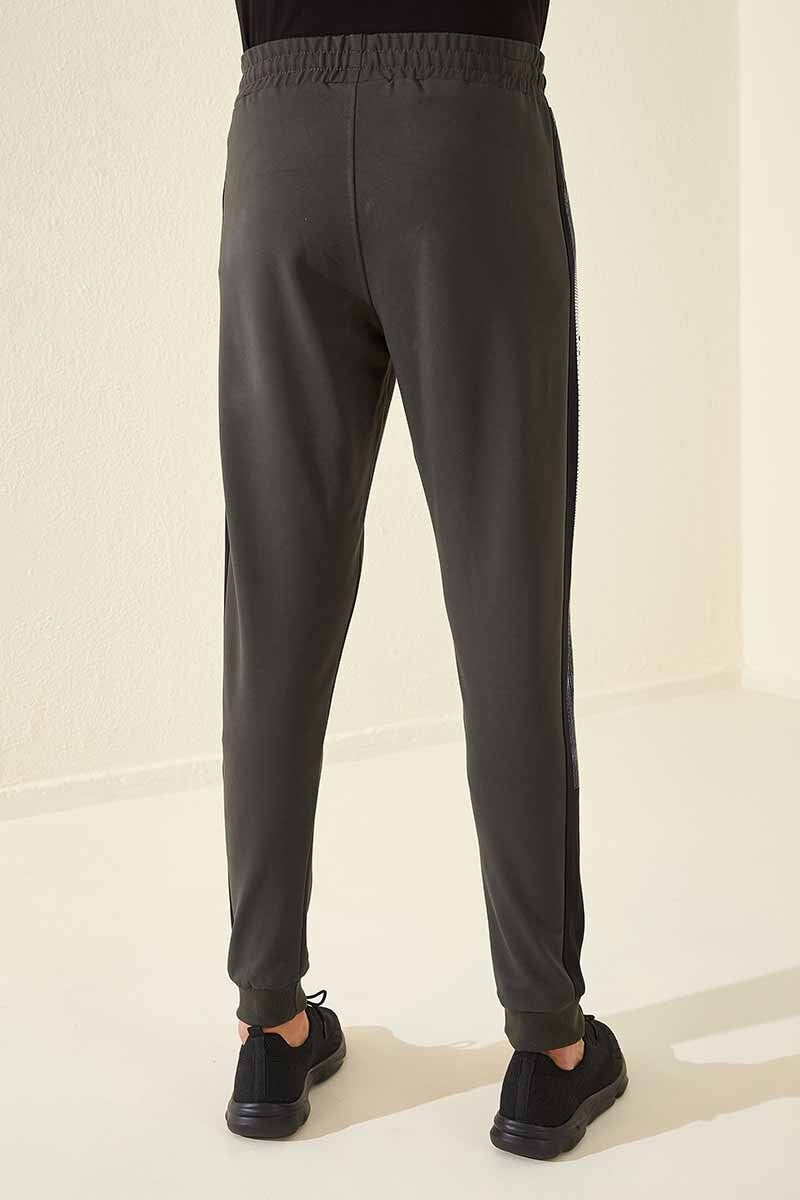 Black - White Zipper Pocket Printed Standard Fit Jogger Men's Tracksuit Bottom - 84657