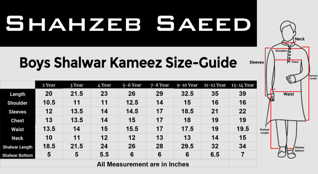 Boys Shalwar Kameez Size Chart
