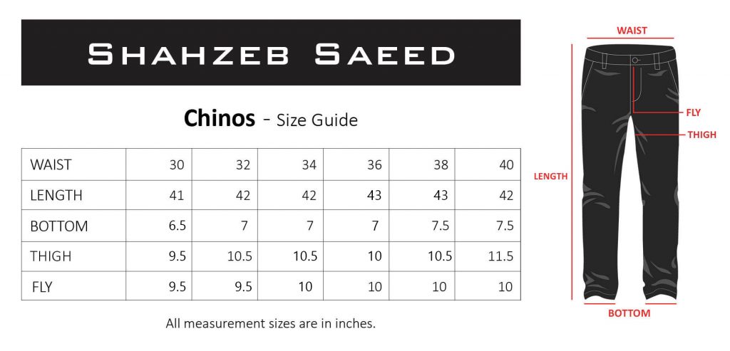 Chino Size Chart