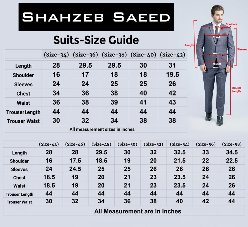 Ready To Wear Suit Size Chart