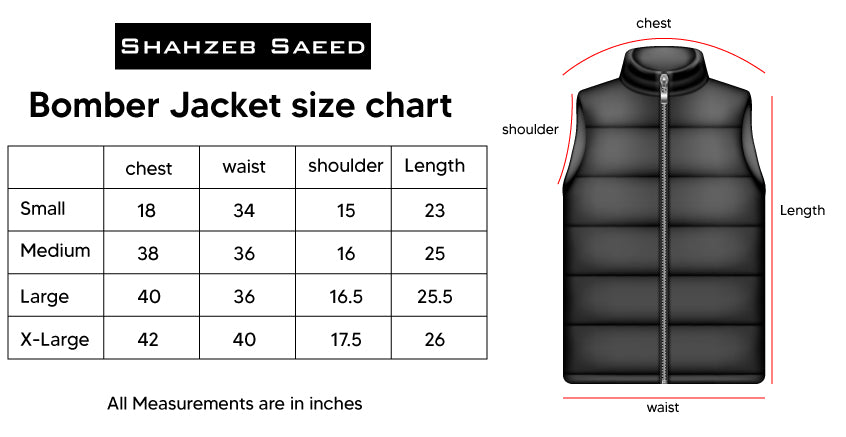 Bombar Jacket Size Chart