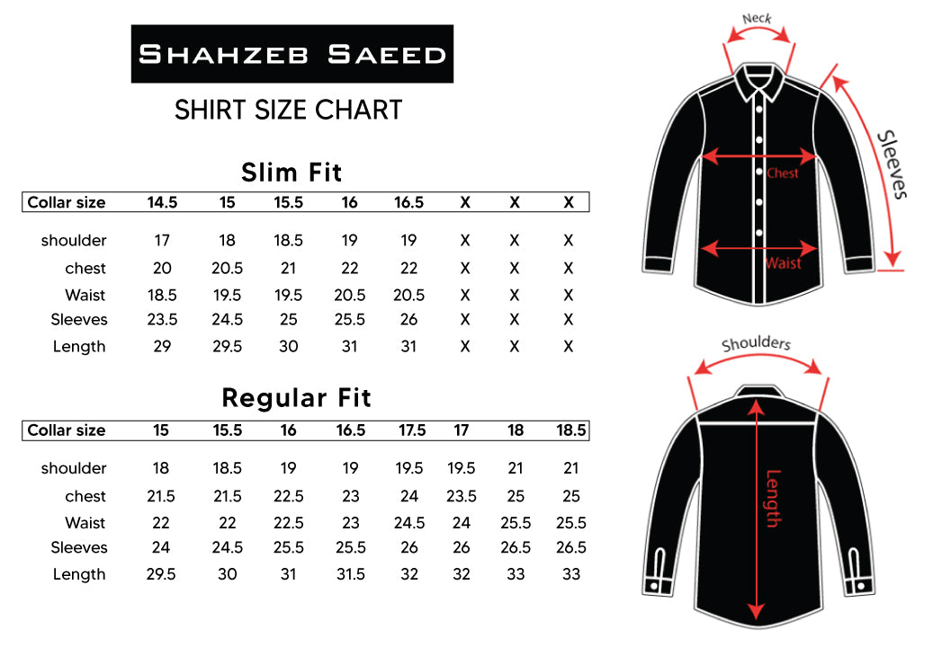 formal shirt size chart