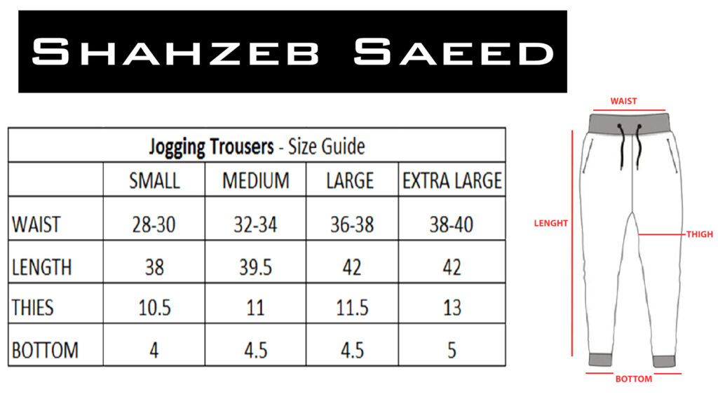 Jogging Trouser Size Chart