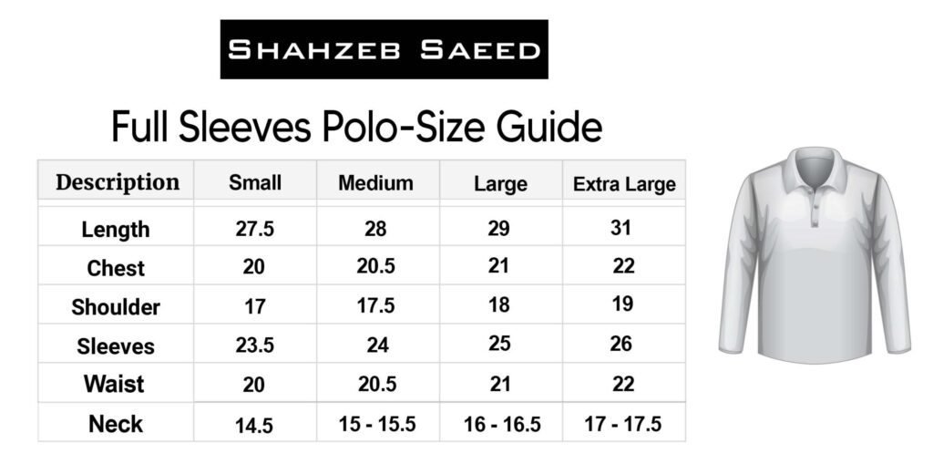 Polo Full Sleeve Size Chart