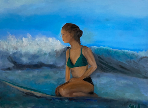 pintura al óleo chica surfista