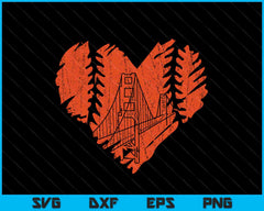 US State San Francisco Baseball Vintage Heart SVG PNG Digital