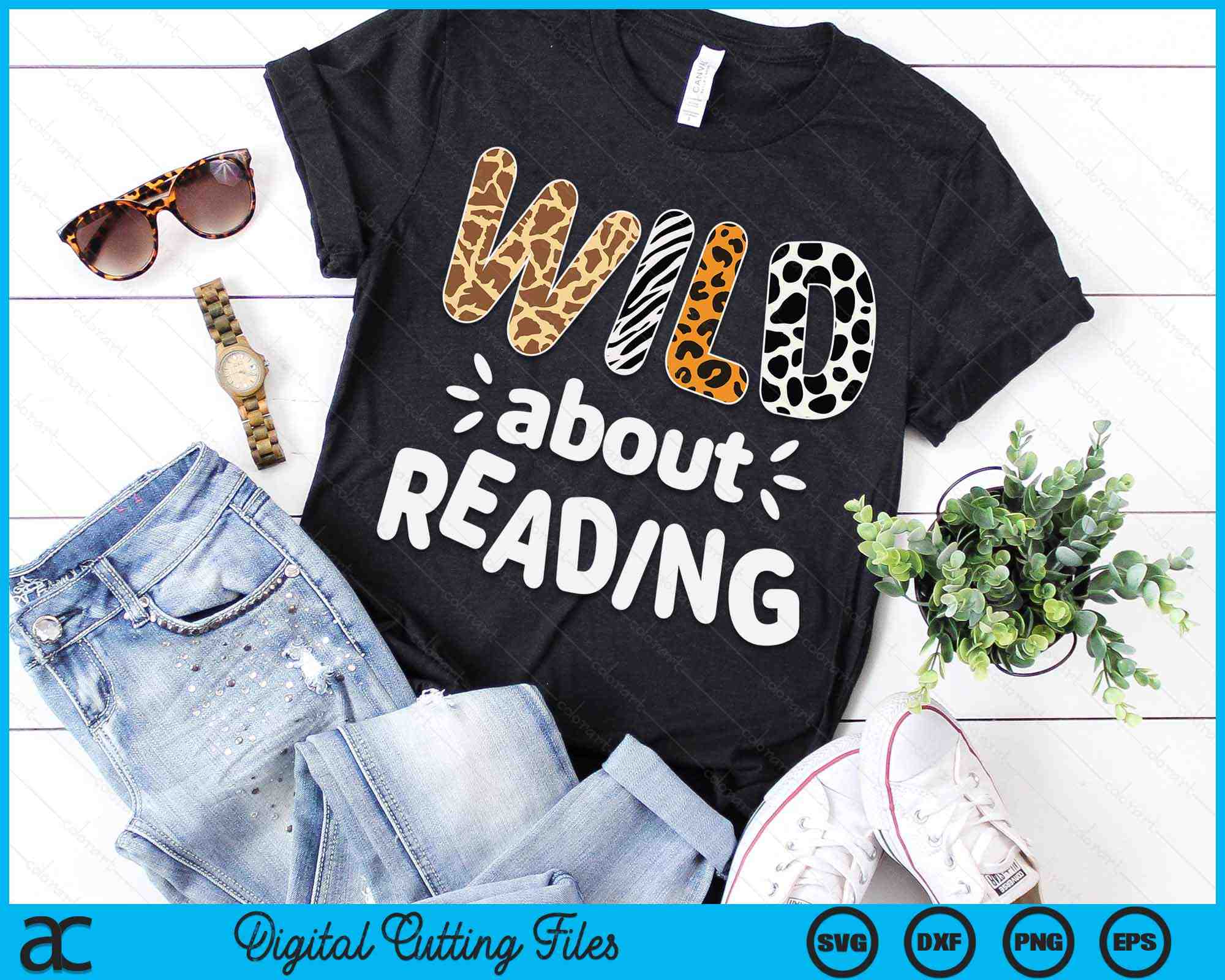 Wild About Reading Books Reader Lover Animals Leopard Zebra SVG PNG Digital Printable Files