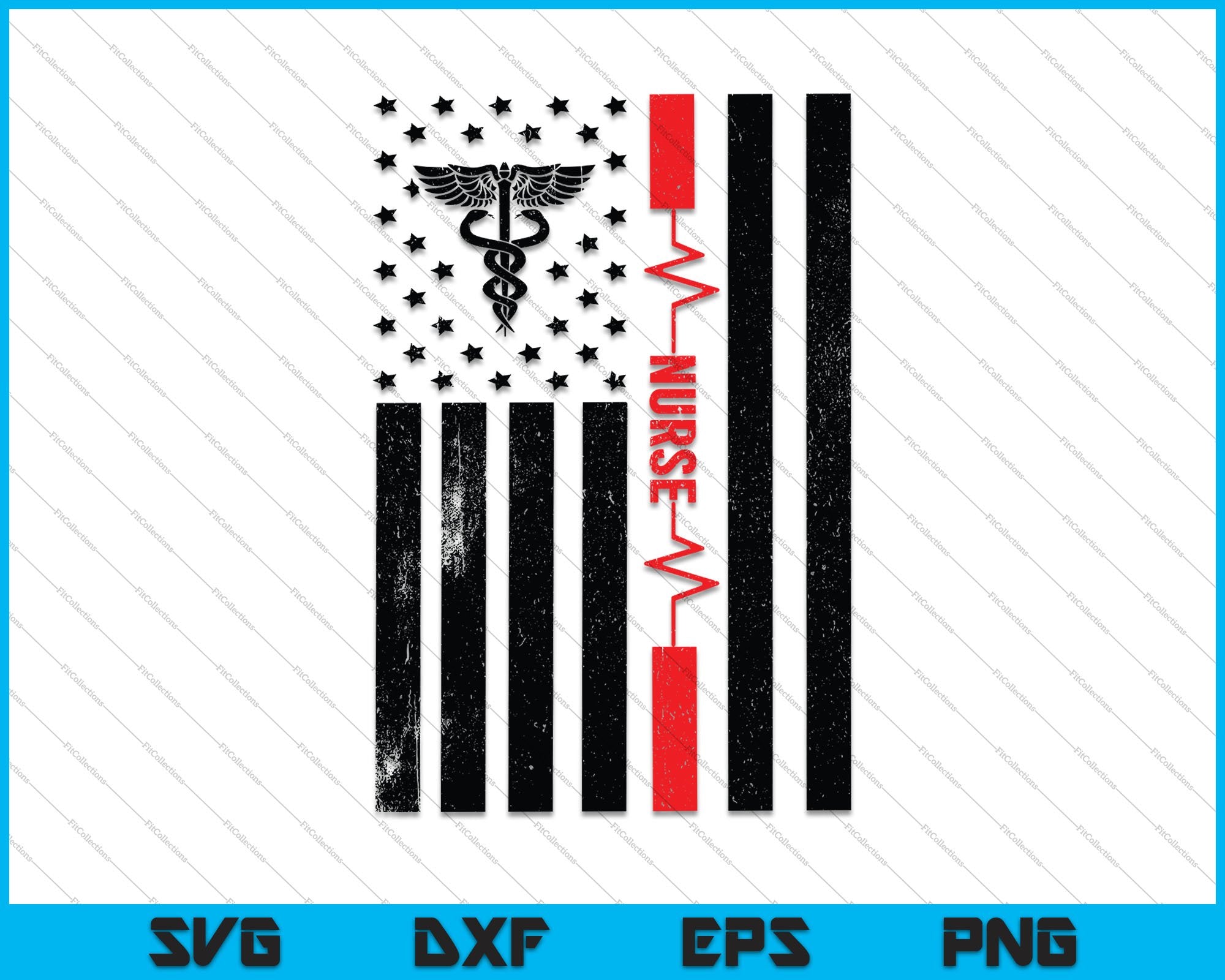 Download America S Flag Nurse Heartbeat Black And Red Svg Png Files Creativeusarts