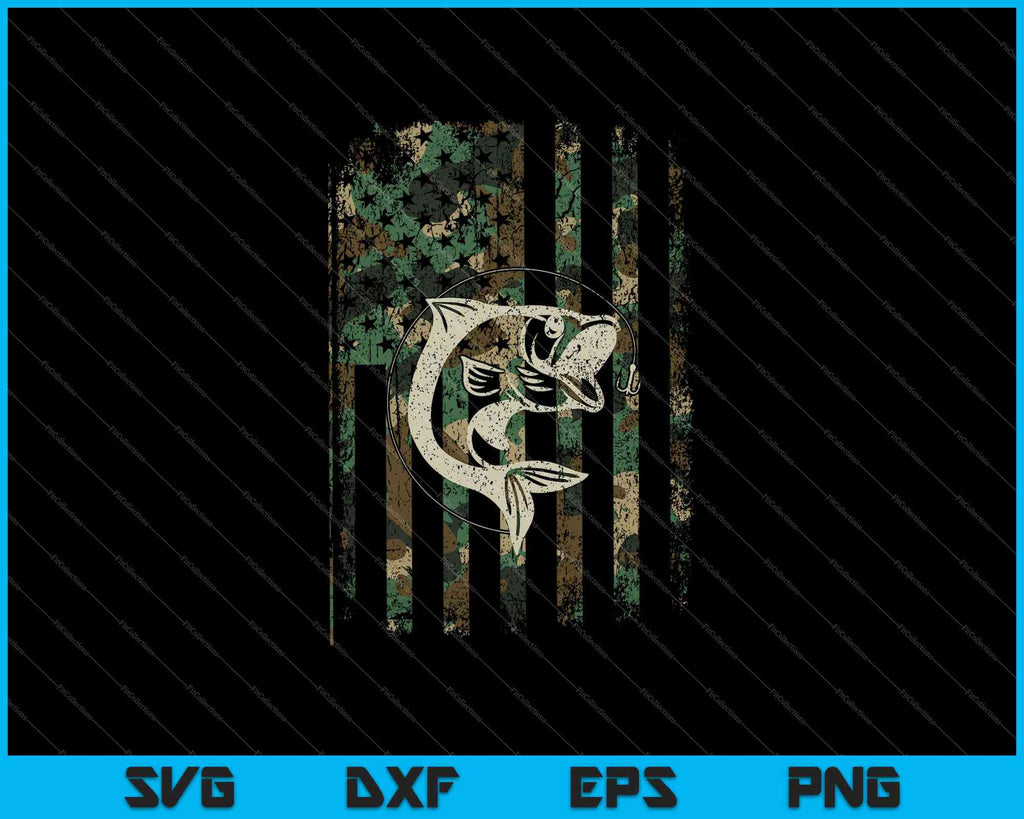 Download Camouflage American Flag Bass Fishing Gift Svg Png Files Creativeusarts