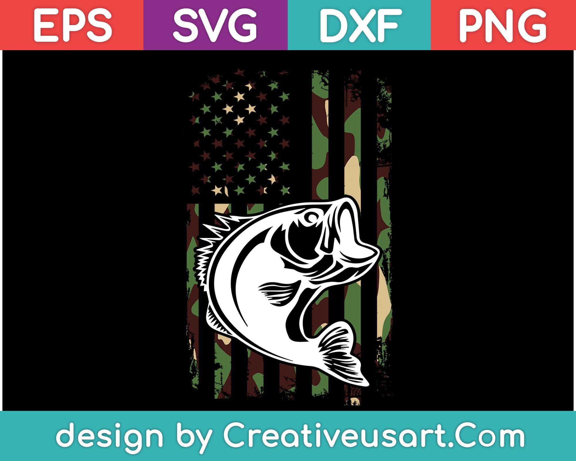 Camouflage American Flag Bass Fishing Svg Files Creativeusarts