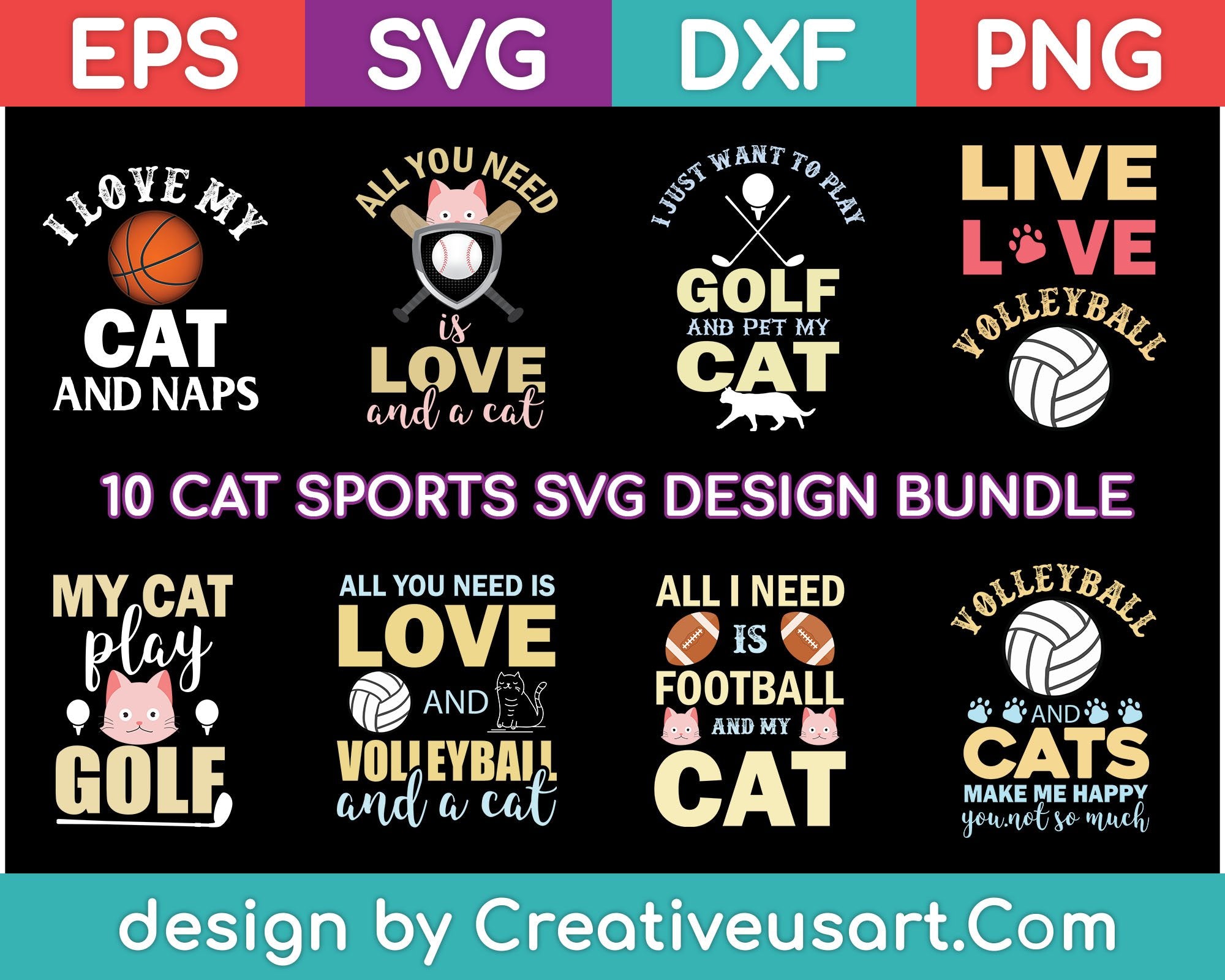 Cat Sports Svg Bundle Files Creativeusarts