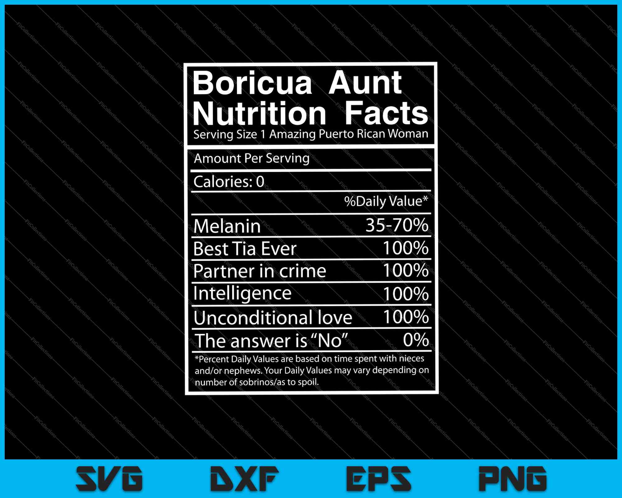 Nutrition Facts Boricua Aunt Funny Puerto Rico Svg Png Files Creativeusarts