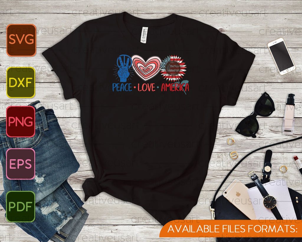 Download Peace Love America 4th Of July Sublimation Svg Png Files Creativeusarts