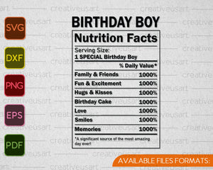 Birthday Boy Nutrition Facts Svg Png Cutting Printable Files Creativeusarts