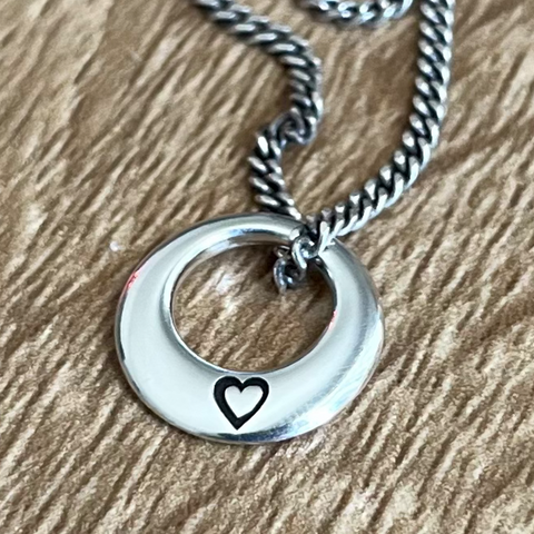 ubercircle extra small necklace in silver with heart symbol engraving