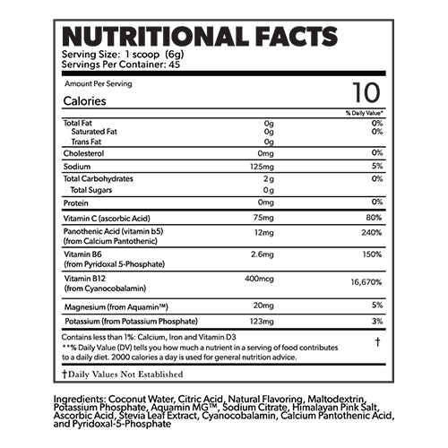 electrolytes supplement facts panel