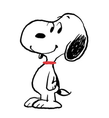 Snoopy standing with a slight smile on his face