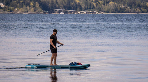 Paddle boarder on an iROCKER paddle board