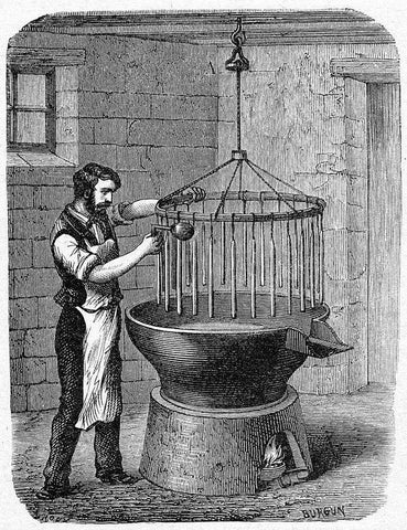 Illustration zur Kerzenherstellung aus dem 19. Jahrhundert