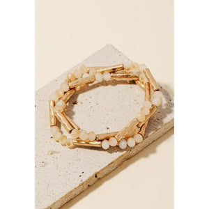Glass And Metallic Tube Beaded Bracelet Set - Square 1 Boutique