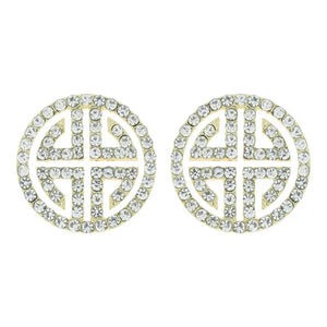 Rhinestone Round Ancient Greek Key Stud Earrings - Square 1 Boutique