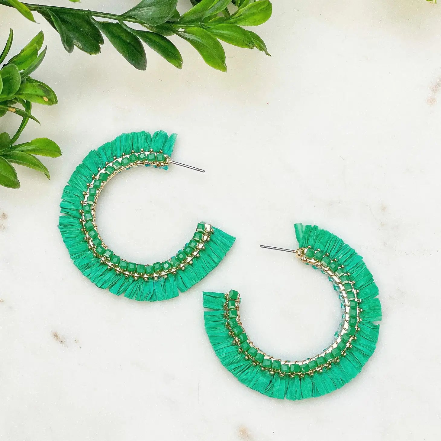 Beaded Raffia Hoop Earrings
