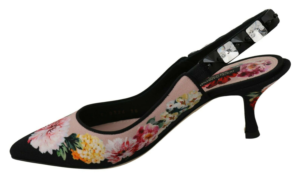 Dolce & Gabbana Black Floral Crystal Heels Slingbacks Shoes – SHOP TRNSFRM