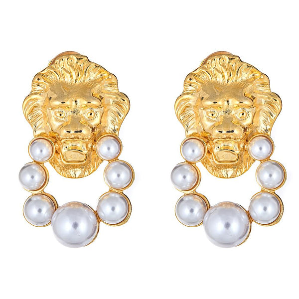 Kenneth Jay Lane Lion Door Knocker Earrings | HAUTEheadquarters