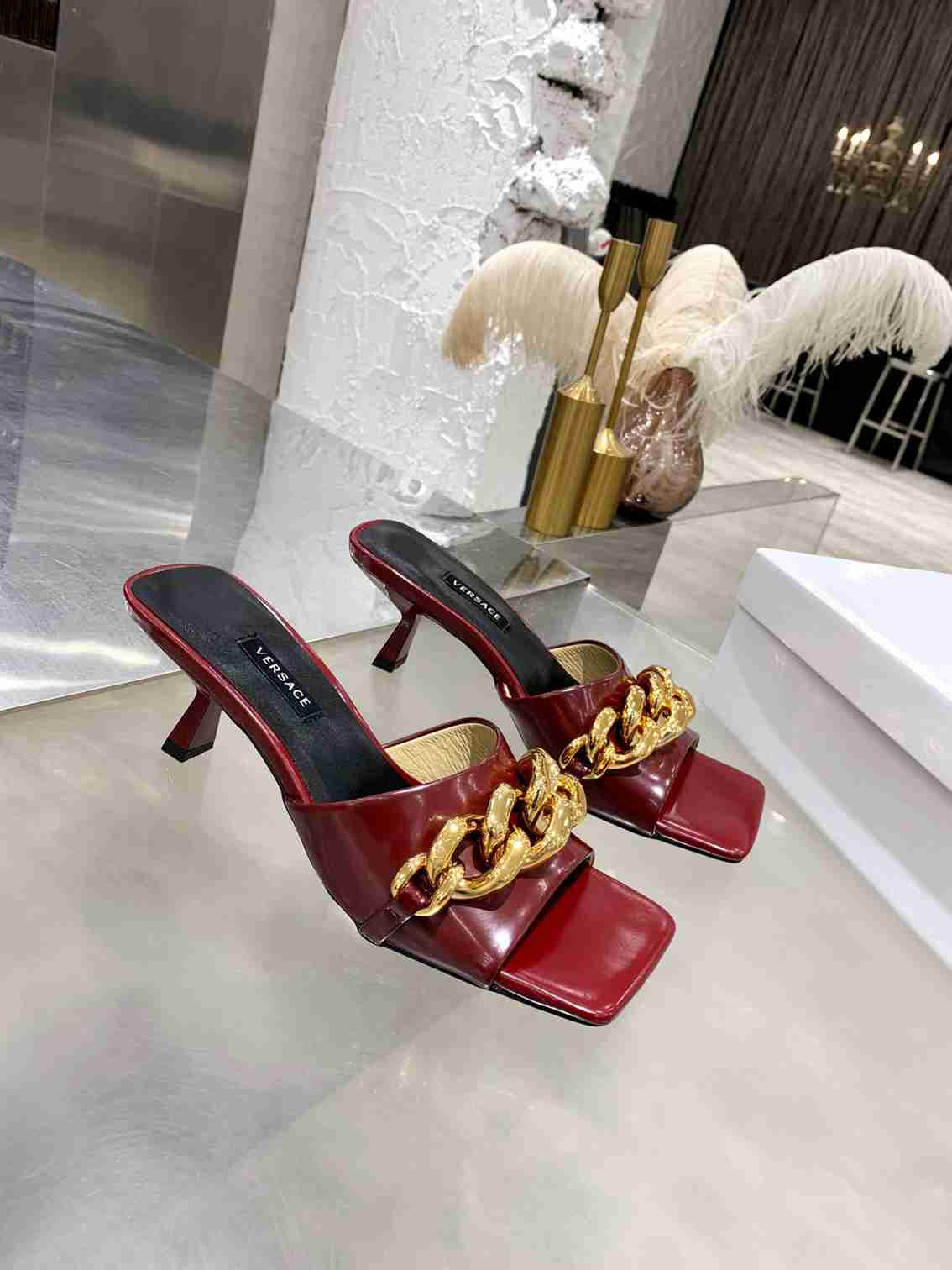 Versace Fashion Trending Leather Women High Heels Shoes Women Sandals Heel 04