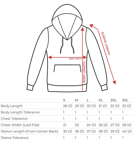 hoodie size chart