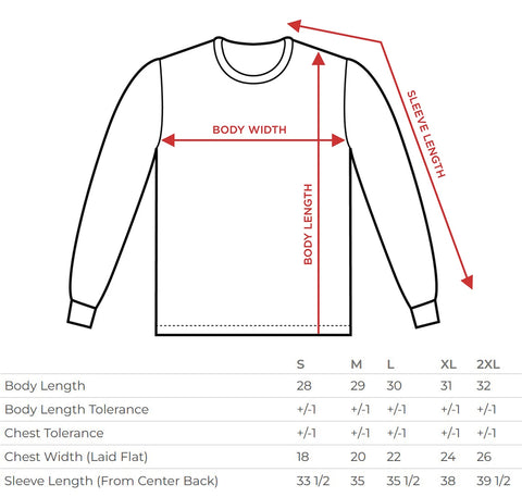 long sleeve size chart