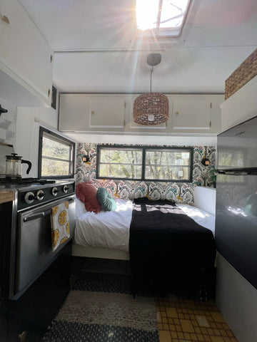 inside a remodeled Dutch RV camper from the 70s