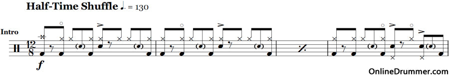Drum notation for the "Fool in the Rain" drum lesson.