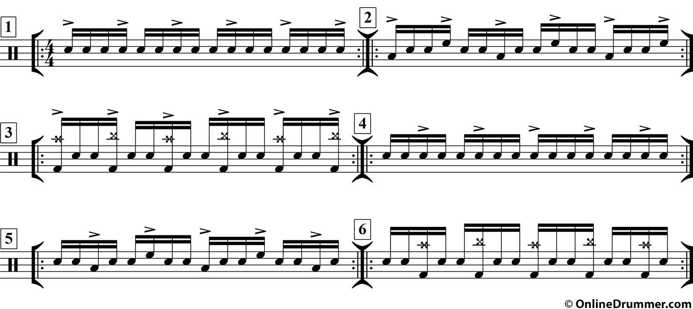 Drum lesson notation for "Every Third Sixteenth"