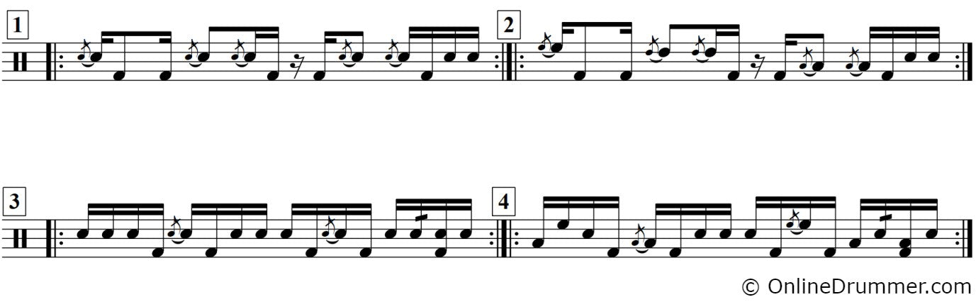 Four Drum Fills to Start the New Year Lesson Notation