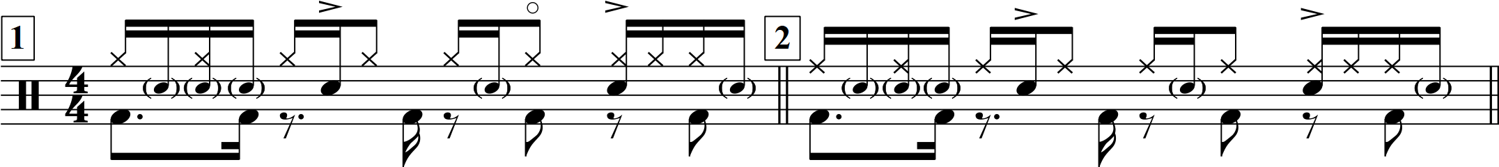 Drum notation for the "The Groove" drum lesson.