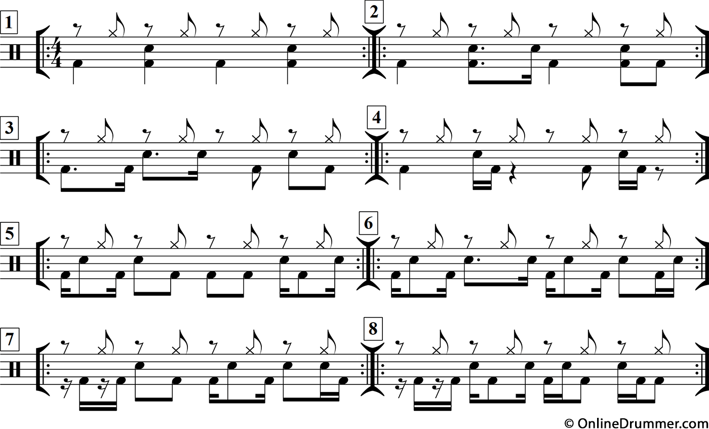 Drum notation for the "Rockin' the Ands" drum lesson.