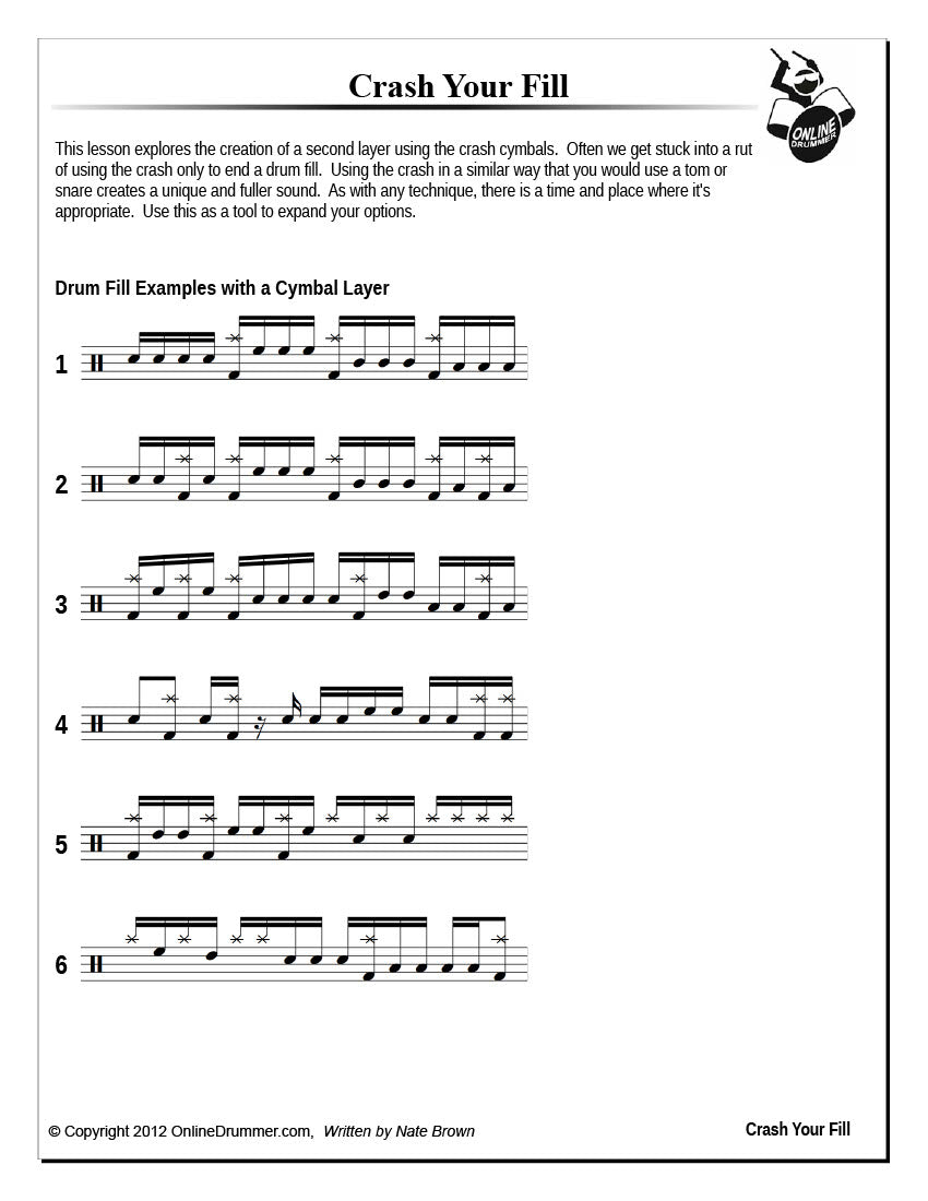 Drum notation for the "Crash Your Fill" drum lesson