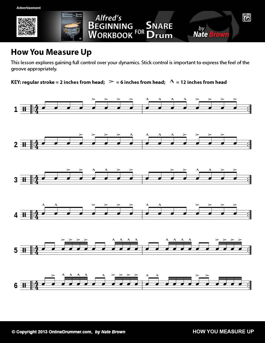 Drum notation for the "How You Measure Up" drum lesson.